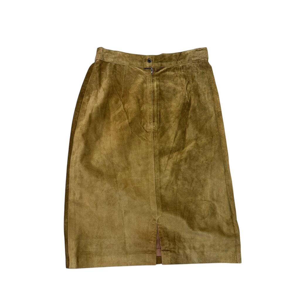 La Nouvelle Renaissance Vintage Brown Suede Genuine Leather Midi Skirt Size 10